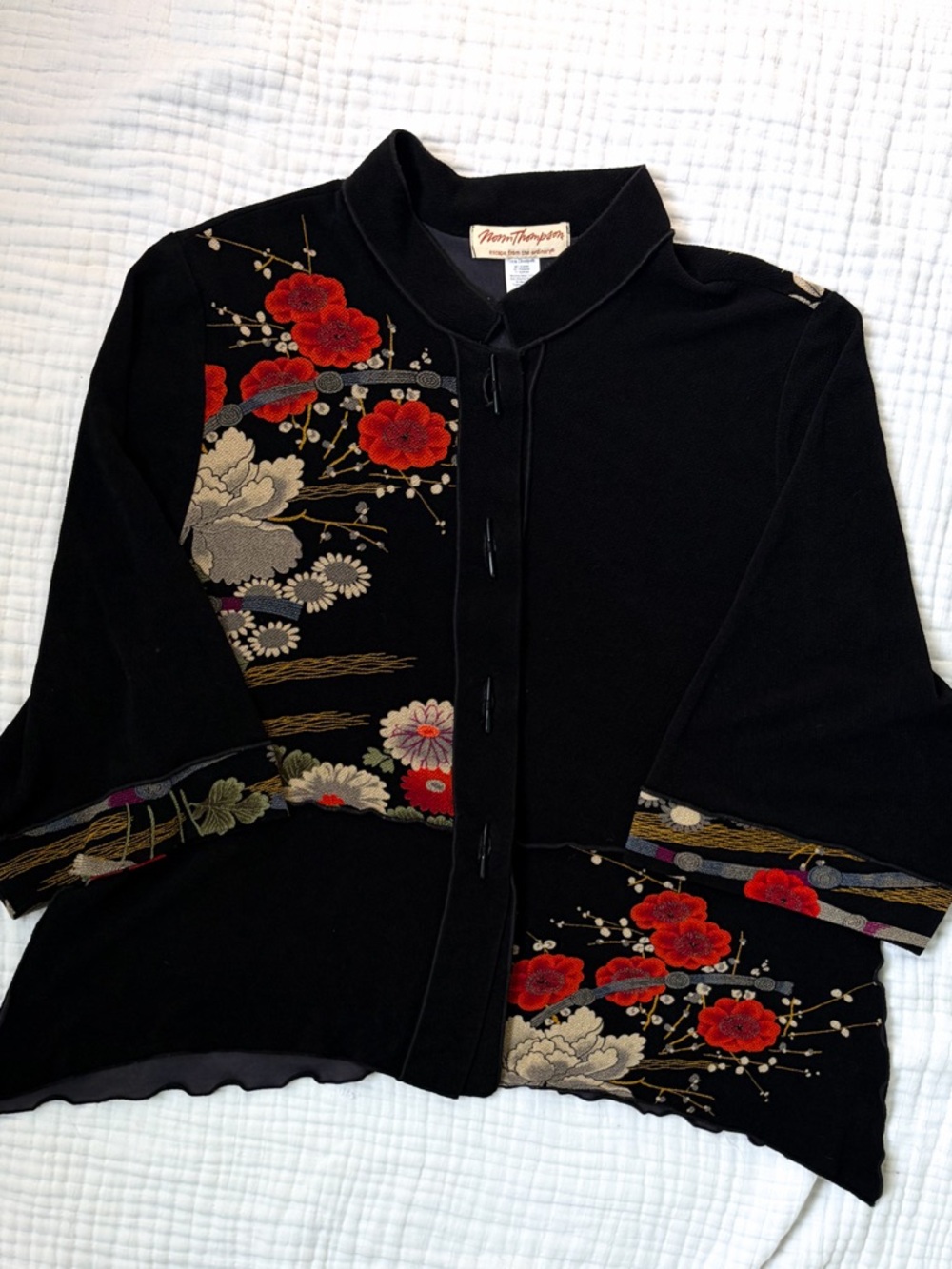 Floral Kimono Jacket 1X Black Boho Statement Lightweight Plus Size